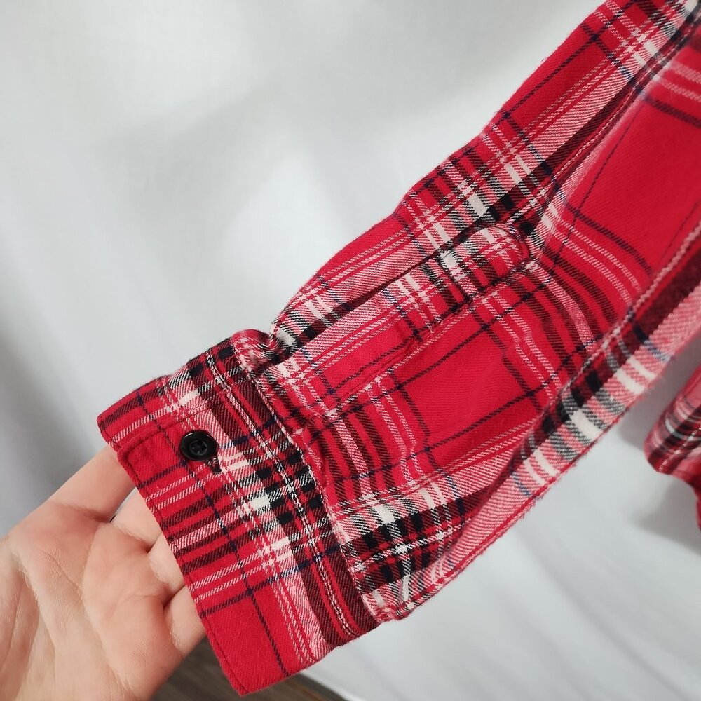 Cato Women's Red Plaid Long-Sleeve Half Button Flannel Tunic Length Size M - Picture 3 of 11